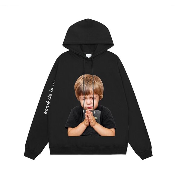 Black Hooded Sweatshirt With Praying Boy Print Acme De La Vie - Picture 1 of 8